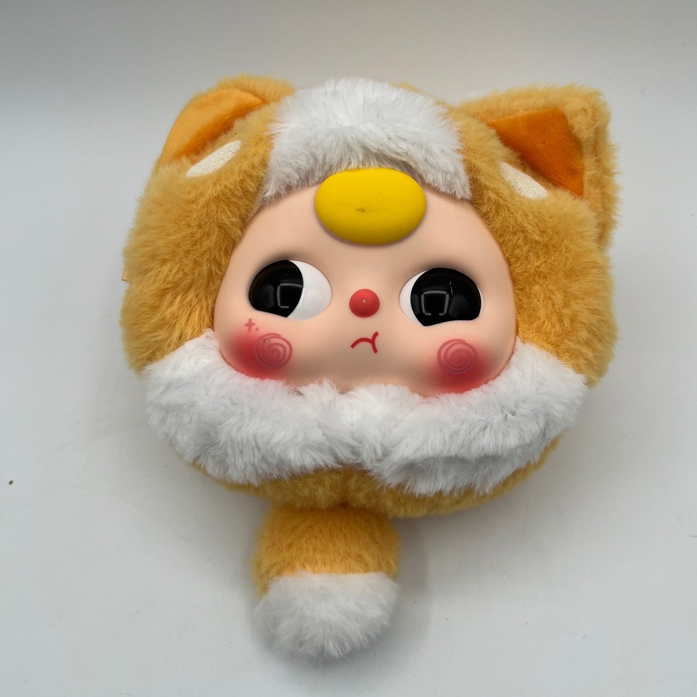 Baby Three Fortune Cat Zipper Bag Plush Orange White Calico Cute Face Used
